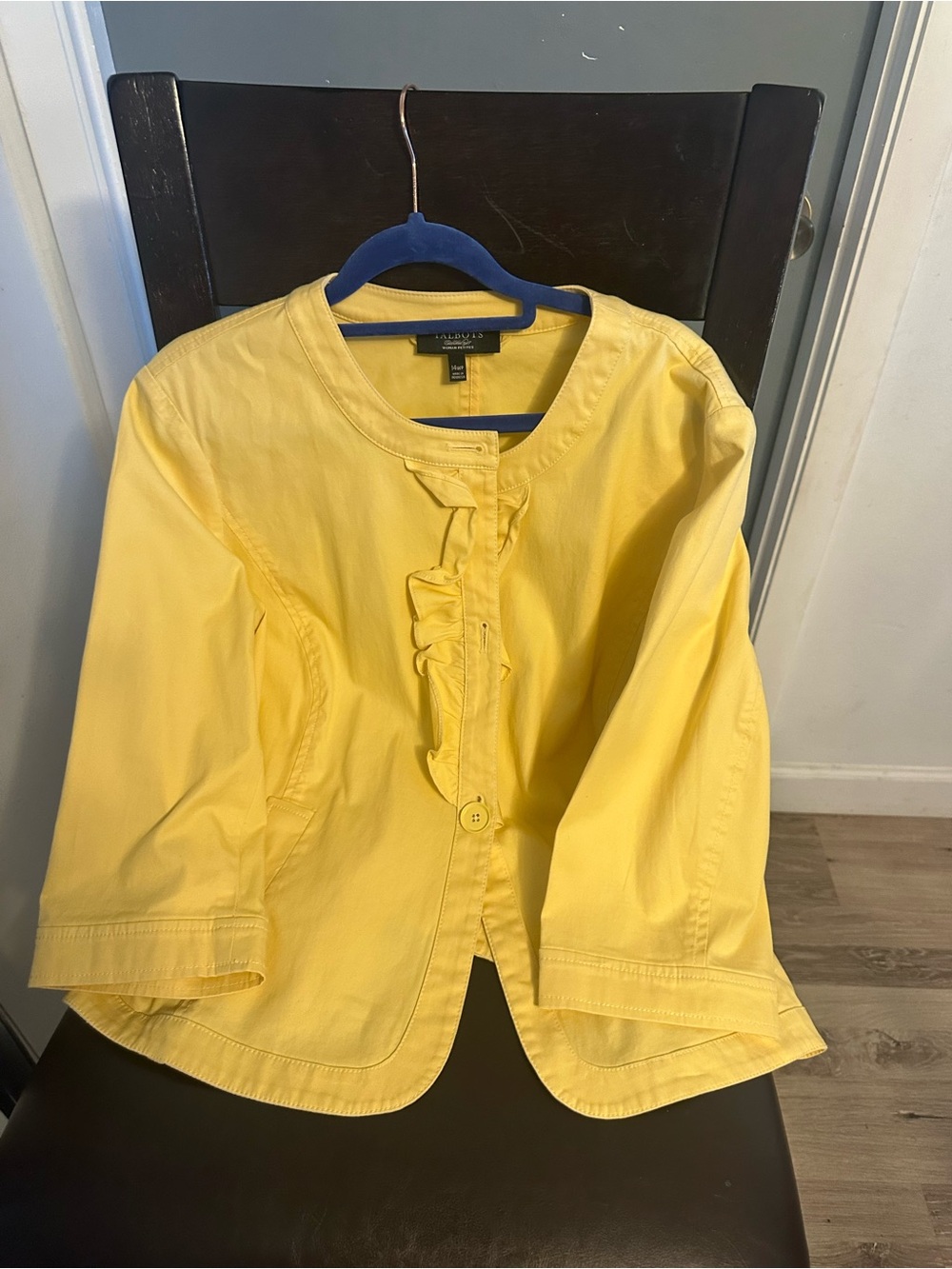 Talbots Girls' Yellow Ruffle-Front Jacket 14